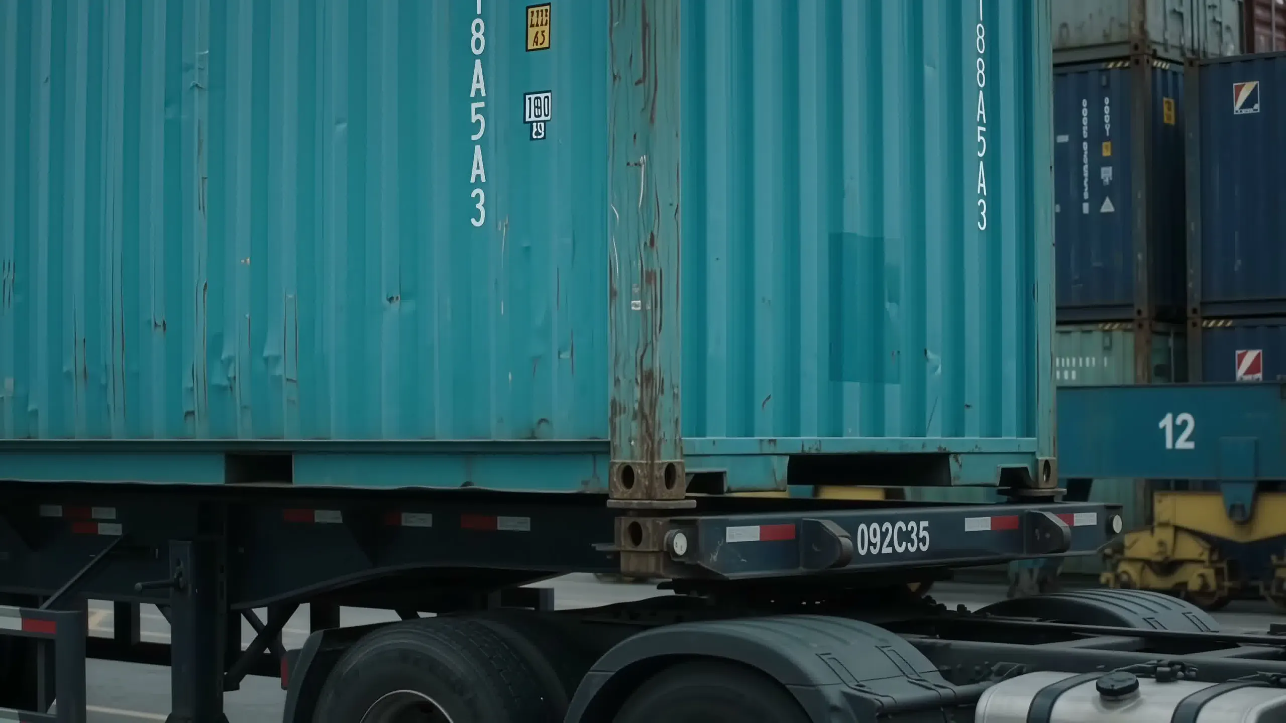 Shipping containers on a freight trailer